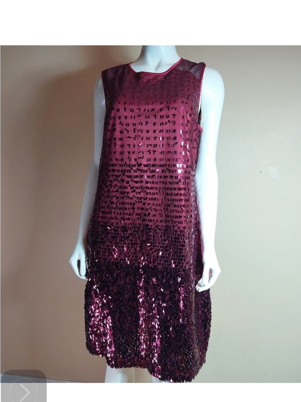 Sleeveless Sequin Mini Dress in Deep Maroon Red